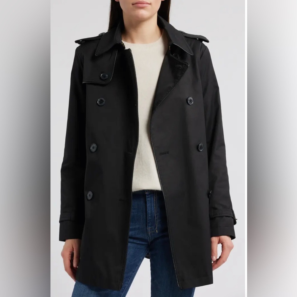 Women's Black Double-Breasted Trench Coat - Picture 2 of 6